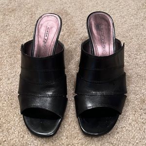 Joan & David Circa Black Leather Wedge Slides